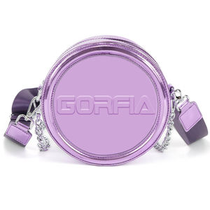 Borsa a tracolla circolare <span class=keywords><strong>viola</strong></span> lucida personalizzata da donna, portafoglio in pelle artificiale, tracolla larga - Product Image 4