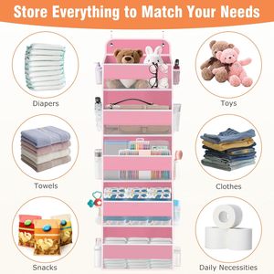 Over The Door Organizer 5 Tier Pink Hanging <b>Storage</b> With Side Pockets For Bedroom Dorm Closet Organization - Product Image 6