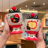Taza de Cerámica Ecológica con Diseño de Dibujos Animados, Apta para Lavavajillas, con Tapa para Bebidas Frías y Calientes, Ideal como Regalo o Recuerdo para Fiestas de Cumpleaños