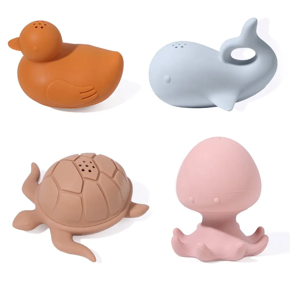 Brinquedo de banheira de silicone para bebês, conjunto de brinquedos de banho personalizados sem Bpa, brinquedo de silicone para crianças de 1 a 3 anos, 1, 2, 3, 4 anos