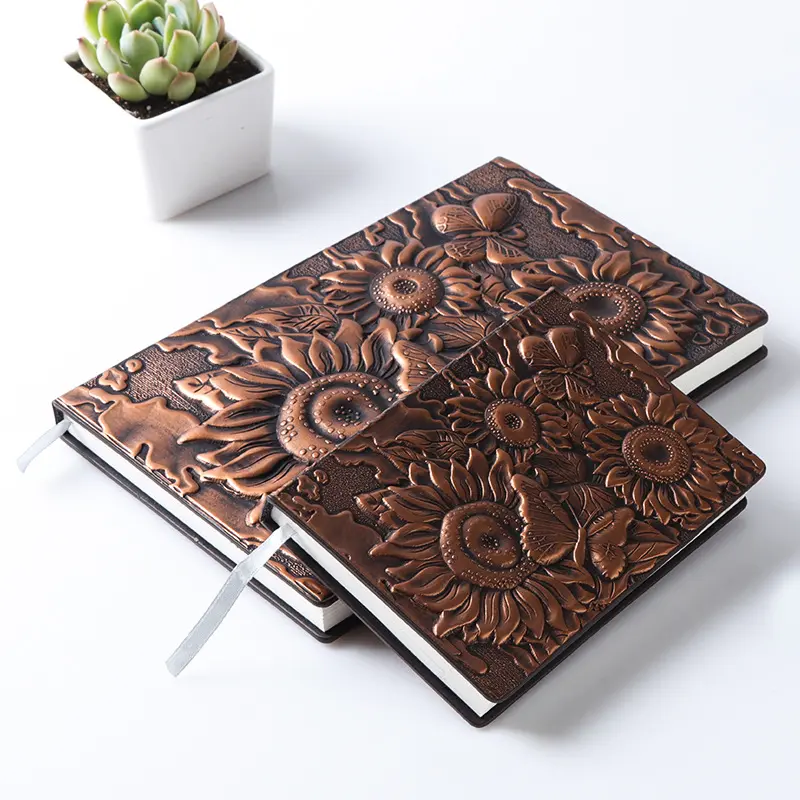 Bronze A5 Size 200 Pages 3D embossed PU leather cover notebook Travel Journal Sketchbook for gift