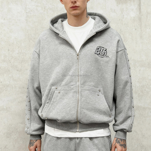 Fabricants de sweats à capuche zippés à épaules tombantes Designer personnalisé sweat à capuche surdimensionné lourd strass sweats à capuche zippés - Product Image 1