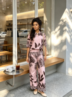 Ensemble 2 pièces formel uni grande taille pour femme, avec chemisier à revers courts et pantalon large, coupe classique, tenue de vacances ODM
