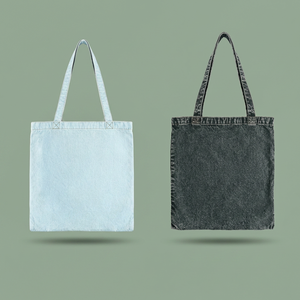 Denim Tote <b>Bag</b> <b>Medium</b> <b>Size</b> Shoulder Handle Shopping <b>Bag</b> Daily Use Light Blue and Dark Gray Colors - Product Image 1