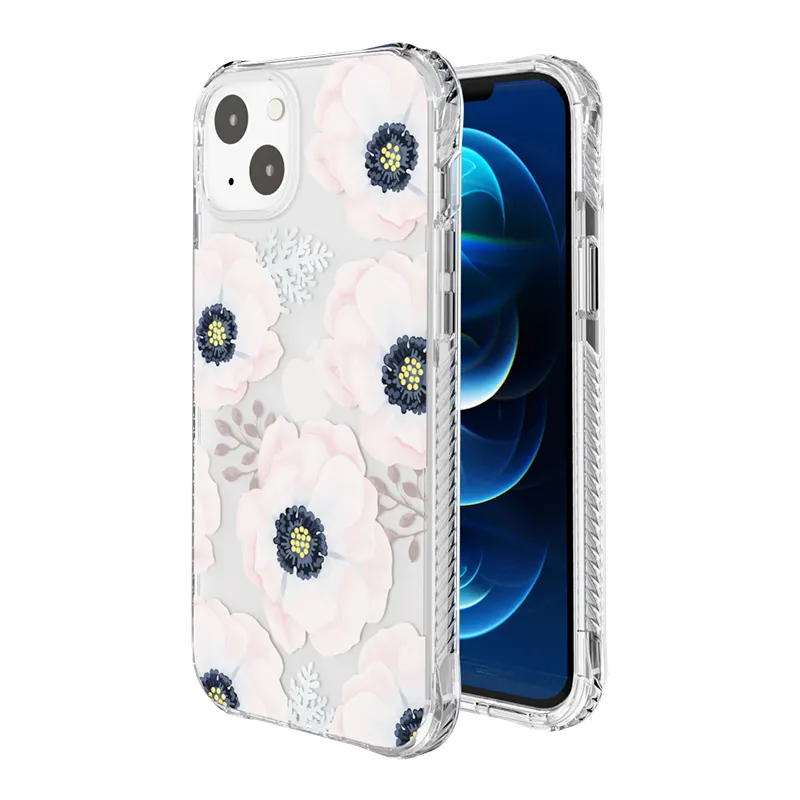 Designer custom print plaid iml mobile phone case cute shockproof tpu clear flower phone cover casing for iPhone 14 pro max