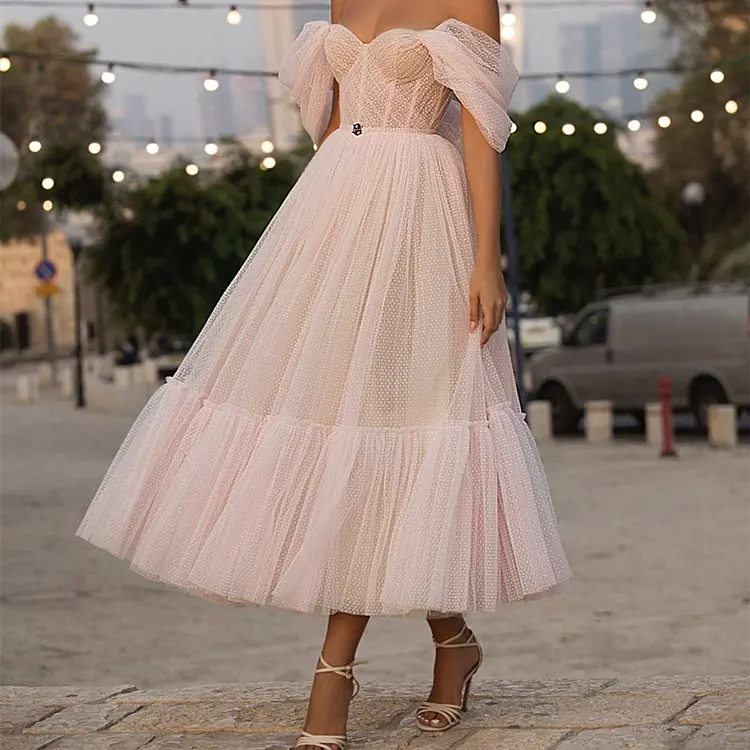 Fashion Sexy Tulle Off-Shoulder Prom Party Weeding Gowns Dress Bridal Luxury Bride Beach Dress