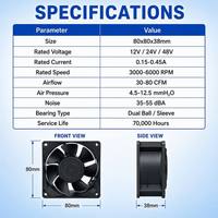 Ventilateur de refroidissement axial DC SIGILFAN 80x80x38mm à double roulement à billes, haut débit d'air (CFM), contrôle thermique PWM FG pour le refroidissement des serveurs et des onduleurs