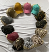 Casquette Trucker D2367 Camouflage Femme avec ouverture pour chignon désordonné, en coton et maille, style Gorras, casquette de baseball sportive, effet vieilli, pour queue de cheval croisée