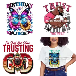 Juste ici faire confiance à Dieu béni décalcomanies confiance peu de doutes le reste DTF fer sur transfert autocollants prêt à presser pour les sacs de T-shirt - Product Image 1