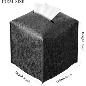 Square <b>Tissue</b> Box Cover Pu Leather Modern Organizer <b>Black</b> 5.34 In Cube - Product Image 2