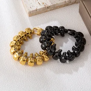 Non-tarnish Chunky Jewelry Mens Bracelet Stainless Steel Gold Jewelry Man Bracelet Skull