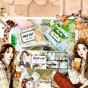 4 Gulungan Per Kotak Selotip Masking Bahan Latar Belakang Kehidupan Sehari-hari Karakter Set Buku Panduan PET Die-cut yang Diaktifkan dengan Air - Product Image 1