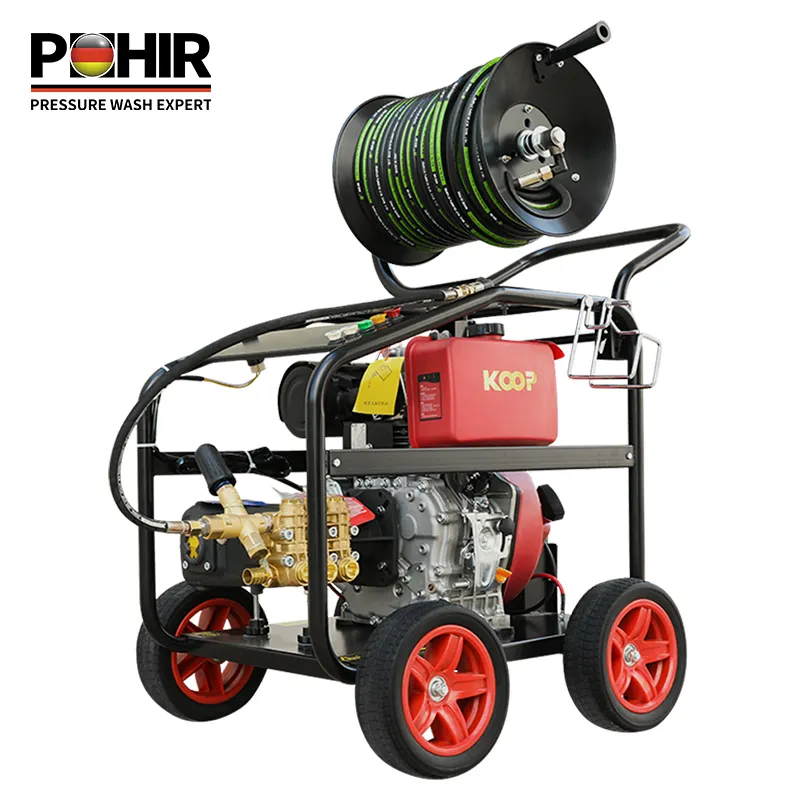 POHIR-TC2240 15hp benzinli yüksek basınçlı kanalizasyon temizleme makinesi 220bar tahliye temizleyici kanalizasyon Jetter makineleri