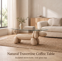 Table basse moderne en marbre avec plateau en verre, meuble de salon durable et écologique pour la maison, l'hôtel et la chambre