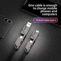 Kabel Anyaman 100W 4-in-1 USB-A/USB-C//Micro-USB Pengisian Daya Super Cepat Transfer Data untuk Ponsel (iPhone Android)
