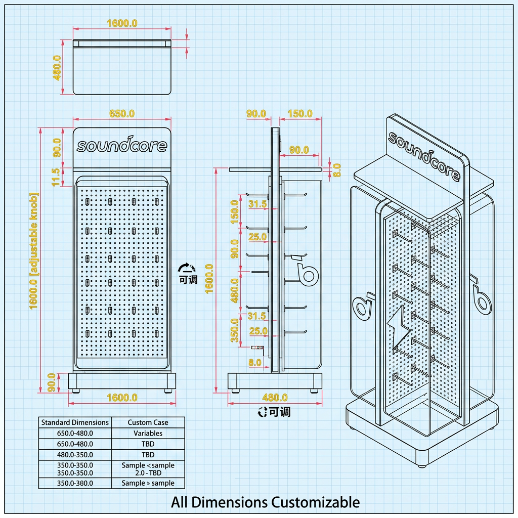 Metal Cell Phone Accessory Display Stand Pegboard Retail Rack Headphone Charging Station Aluminum POS FSDU Showcase Custom Logo — view 4