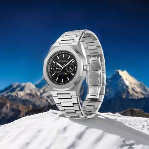 นาฬิกาสปอร์ตสแตนเลสสตีลพร้อมโลโก้ Moonphase Sun & Moon Crystal นาฬิกาควอตซ์ญี่ปุ่น - Product Image 1