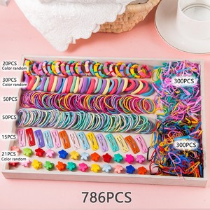680 pièces/ensemble d'accessoires pour cheveux pour filles, mignons et colorés, en nylon élastique, comprenant des élastiques, des pinces et des clips, pour bébés filles - Product Image 3