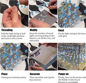 Paquete de Materiales DIY Hecho a Mano Lámpara de Noche con Espejo Cuadrado de Tulipanes Decoración <span class=keywords><strong>para</strong></span> el Hogar 20 Flores Tulipanes Infinitos Lámpara de Cubo con Espejo LED de Tulipán - Product Image 6