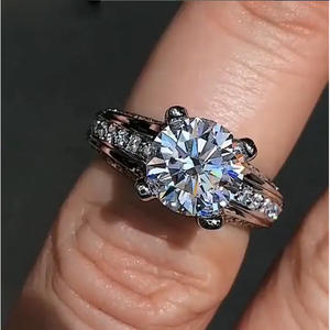 Bague en or blanc pour femme F188, diamant naturel taille ovale, bague de fiançailles avec diamants latéraux couleur D - Product Image 2