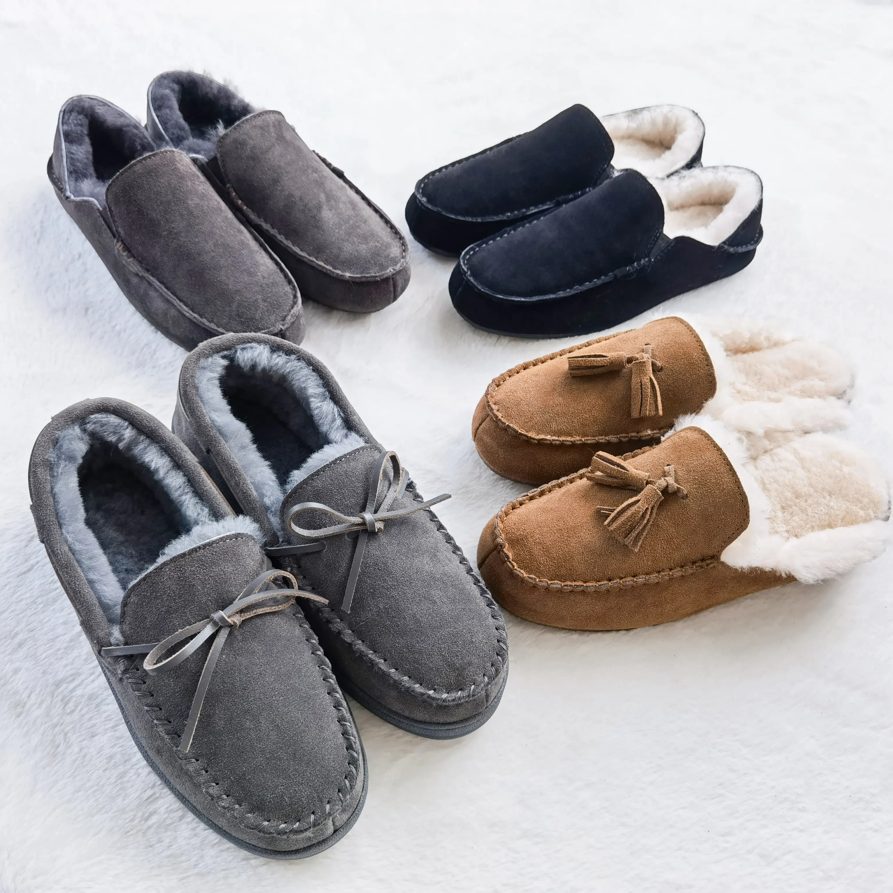Zapatillas cómodas de piel de oveja para hombre, mocasines para interior y exterior, zapatos de vestir