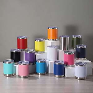 Custom 10oz Stainless Steel Travel Coffee Mug <b>Double</b> <b>Wall</b> Reusable Powder Coated Cup 10 oz Insulated Lowball Tumblers with Lid - Product Image 5