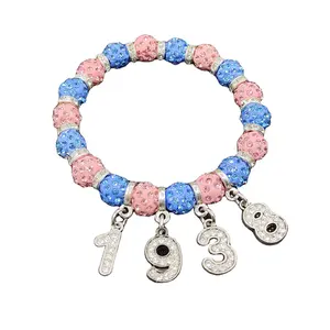 Griekse Studentenvereniging Jj Leden Roze En Blauwe Digitale 1938 Pedant Kristal Setting Letter Elastische Vrouwelijke Geschenken Bedelarmbanden