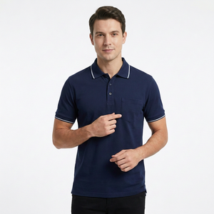 Chemise piqué respirante bleu marine à manches courtes pour homme, couleur unie, style décontracté, vente chaude, directement de l'usine, vente en gros - Product Image 2