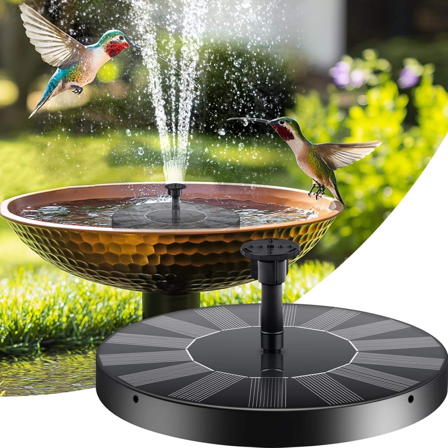 Fontana Solare Per Giardino Con Pompa - Per Vasca Uccelli, Stagno | Decorazione Con 4 Getto D'Acqua - Foto 13