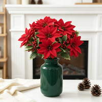 Karangan Bunga Poinsettia Natal Bunga Buatan untuk Pohon Natal, Mantel, Perapian, Teras, Vas, Meja, Dekorasi Liburan Musim Dingin, Hadiah Grosir