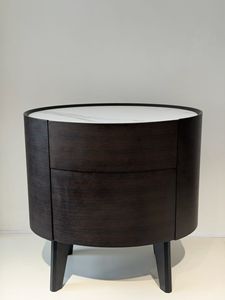 Table de chevet ovale moderne à <span class=keywords><strong>2</strong></span> tiroirs, plateau en pierre frittée blanche, placage de bois fumé, pieds coniques, fermeture douce, pour appartement - Product Image 2