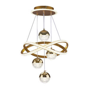 Lampada a Sospensione Ovale Dimmerabile, Moderna Lampada a Sospensione con Sfere di Cristallo e Anelli LED per Cucina - Product Image 6