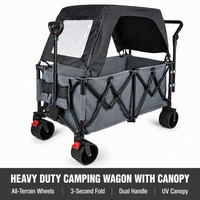 Chariot utilitaire pliable avec auvent, chariot utilitaire robuste pliable, chariot de jardin avec roues, chariot de camping tout-terrain