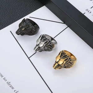 패션 펑크 개성화 늑대 머리 보석 반지 레트로 맞춤형 스테인리스 스틸 반지 남성용 - Product Image 5