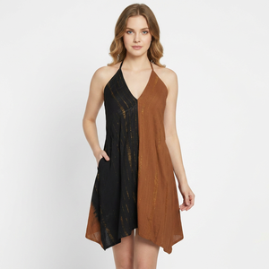 Halter Neck A-Line <b>Dress</b> Contrast Color Sheer Layer Sleeveless Above Knee Modern <b>Summer</b> Style <b>boho</b> <b>dress</b> online wholesale shop - Product Image 1