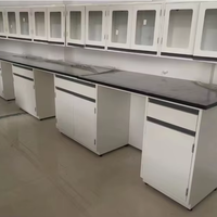 Table de travail de laboratoire scolaire en acier résistant aux acides et aux alcalis, type îlot, certifiée CE, à fixation au sol
