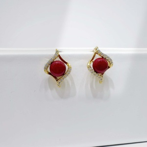 custom plata 925 sterling silver geometric <b>red</b> pearl <b>earring</b> fashion jewelry women classic pendant gemstone fine stud <b>earrings</b> - Product Image 3