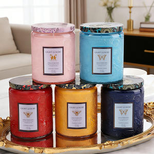 Vela Aromática en Vaso de Vidrio Relieve de 400g, Venta al por Mayor, Decoración de Fragancia para Interiores del Hogar, Vela de Cumpleaños, Regalo de Incienso - Product Image 1