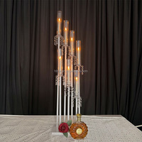 Candelabre de mariage en promotion, centre de table avec cadre en fer blanc et gouttes de cristal, support de bougies pour décoration de fête d'anniversaire
