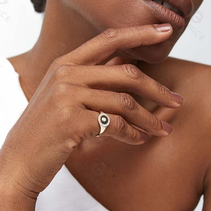 Bague chevalière en argent sterling 925 Disc Pave <span class=keywords><strong>diamant</strong></span> dot halo - Product Image 2