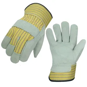 Industrial Gloves Heavy Duty Work Gloves Cow Split Leather Front Blue Cotton Back Cloth Leather Working Gloves