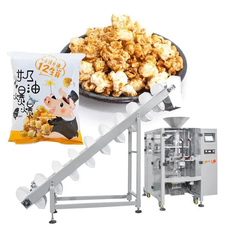 Automatische vertikale Mikrowelle Popcorn Zucker Erdnüsse Pistazien Bohnen Nüsse Kartoffel chips Verpackung Verpackungs maschine