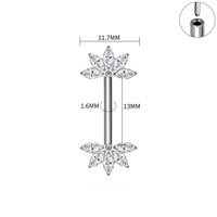 Vente en gros de bijoux de piercing pour femme : Barbell de téton sans filetage en titane ASTM F136 14G, avec fleur en zircone cubique, finition or et argent