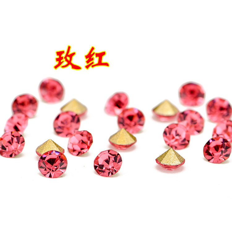 Strass fond pointu en verre rose rouge
