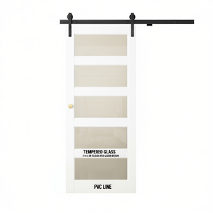 Porte coulissante en verre 36 po x 84 po, verre trempé dépoli, style ferme, fonctionnement manuel, revêtement PVC étanche - Product Image 1