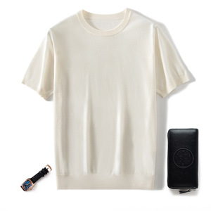 Nouvelle Collection Été 2026 – T-shirt Homme Col Rond Tricoté en Laine Peignée <span class=keywords><strong>Yangzi</strong></span> 136S Double Épaisseur 100% Laine, Manches Courtes et Fines - Product Image 4