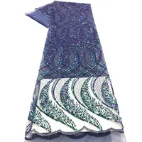 Aso ebi Stoff Neueste afrikanische Tüll Netz Spitze Stoff mit Pailletten Stickerei Stoff blau grün für die Hochzeit