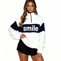 Sudadera con capucha para mujer, estilo color block, con media cremallera, oversize, con estampado de letras, logotipo personalizado, estilo casual urbano