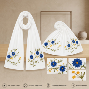 Écharpe en viscose brodée style bohème à motifs botaniques - Châle léger à franges pour le printemps et long foulard pour le cou - Product Image 1