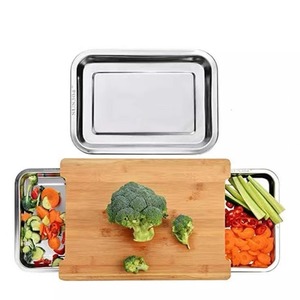 Planche à découper de cuisine en bois écologique avec plateau en acier inoxydable pour fruits et légumes Cuisine occidentale Steak Pull-Out Design - Product Image 3